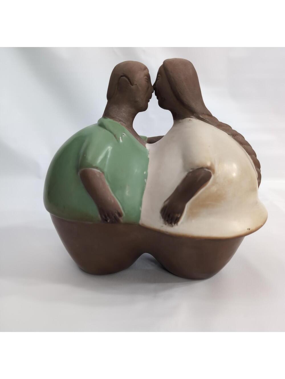Alex Calle Sosa Peruvian Chulucanas Folk Art Pottery Kissing Belly Lovers-Signed